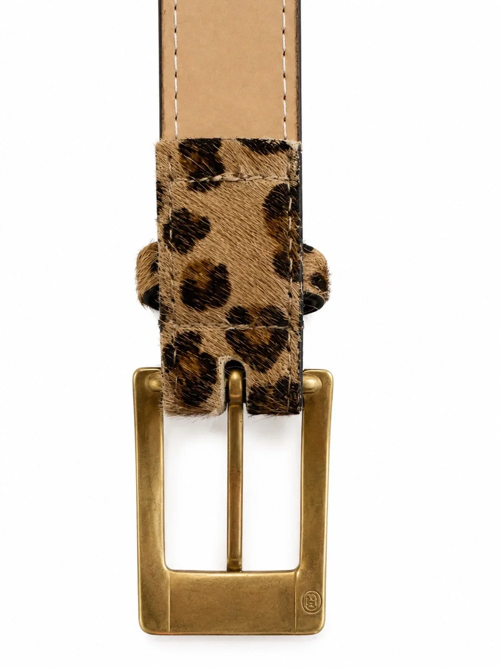 Leopard Print Haircalf Belt with Gold Buckle genuine leather size M